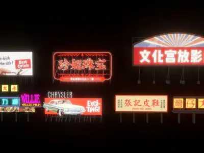 Neon Signs Cyberpunk Signs Low-poly 3D model
