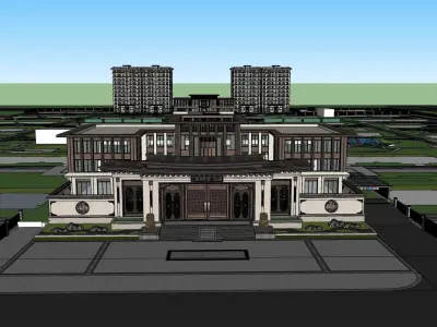 Chinese style community gate  landscape 3D model