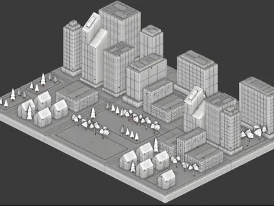 Isometric city Low-poly 3D model