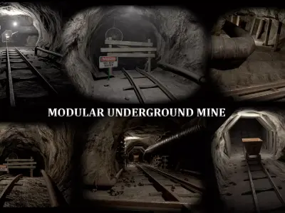 Modular Underground Mine Tunnels PBR Low Poly Low-poly 3D model