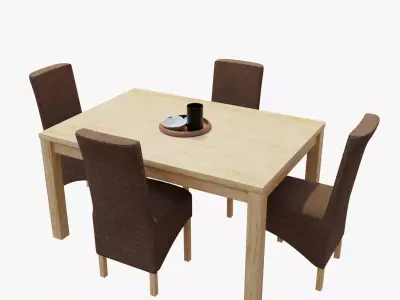 Dining Set wooden table and chairs 3D model