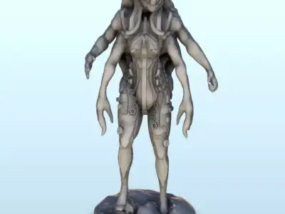 Four-handed alien with tentacules 3 - Future Sci-Fi SF Post apoc 3D print model