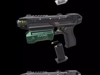 Scifi Pistol Magazine Bullets Triger Eject Button Included Low-poly 3D model