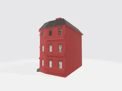 Red townhouse 3D model Free 3D model