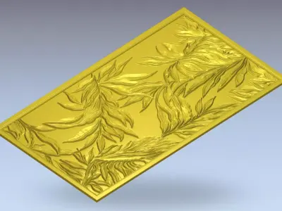 Modern Willow Leaves Relief Wall Decor Set STL Mural CNC 399 3D model