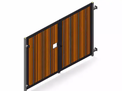 Modern Steel and Wood Double Swing Gate Industrial Exterior Gate 3D model