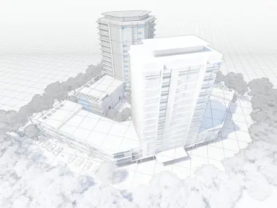 Commercial Development - Shops and Office Towers Low-poly 3D model