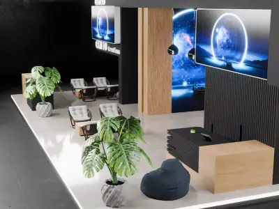 Modern Wooden Exhibition Booth Elegant Design Blender File 3D model