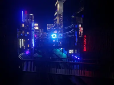 Realistic Street city at night with neon lights 3D model