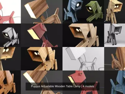 Puppys Adjustable Wooden Table Lamp 3D Model Pack