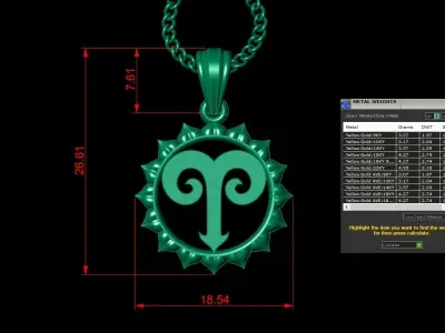 Sun Aries Light Gold Pendant Version 7 3D print model