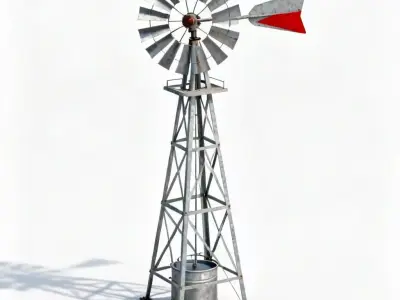 Vintage American Farm Water-Pumping Windmill 3D Model Low-poly 3D model
