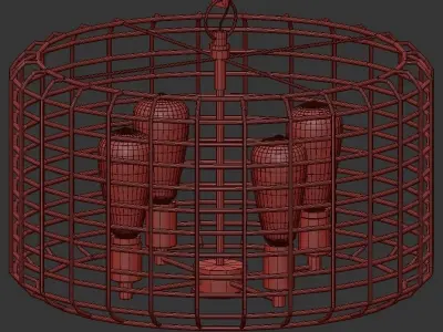 Lynden 4 gold caged pendant light with glass shades 3D model