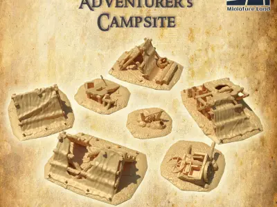 Ruined Adventurers Campsite Tabletop Terrain 28 MM 3D print model