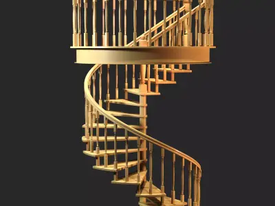 Ladder-screw wooden spiral staircase 3D model