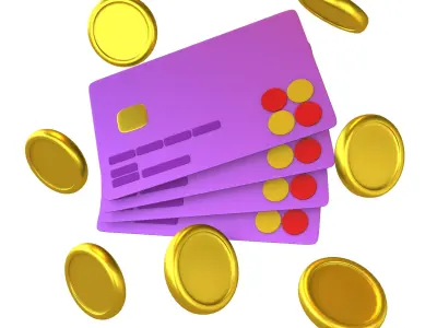 Credit Cards Floating Gold Coins Icon v1 003 Low-poly 3D model