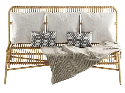 Valerie vintage rattan three-seater sofa  3D model