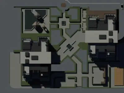 complex apartment building with swimming pool 3D model
