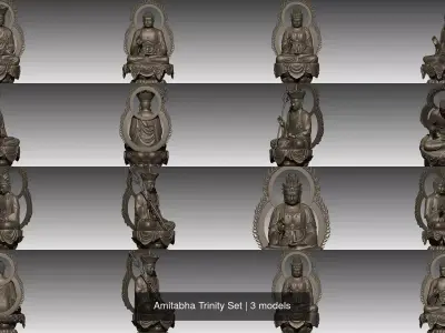 Amitabha Trinity Set 3D Model Pack