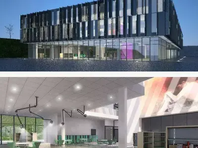 Cultural center building Low-poly 3D model