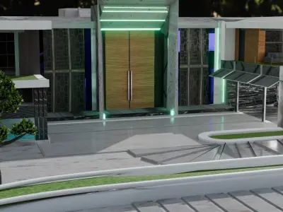 modern villa exterior design Low-poly 3D model