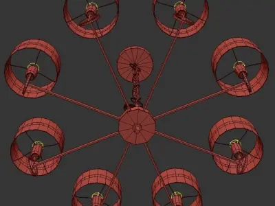 Guenael light chandelier in brass with shades 3D model