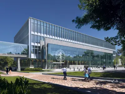 Modern Civic Courthouse Exterior with Glass Skybridge 3D model