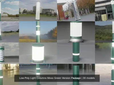 Low-Poly Light Columns Moss Green Version Package