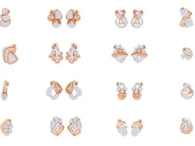 46 Women diamond studs Earrings 3dm renders  3D Model Pack