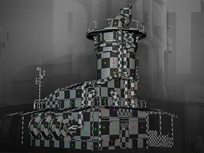 Rusty Sci-Fi Building Low-poly 3D model