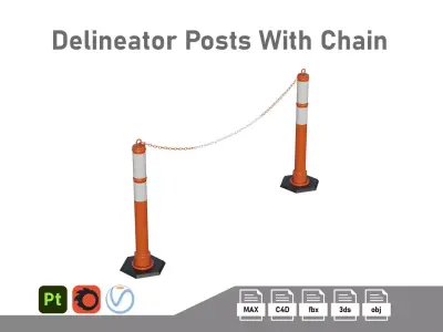 Delineator Posts With Chain Low-poly 3D model