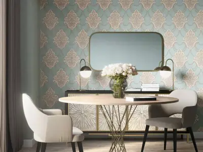 Teal Baroque Ornamental Wallpaper Texture