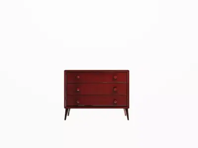 Mid-Century Modern Wooden 3-Drawer Dresser Dark Wood Low-poly 3D model