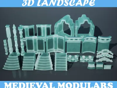 Low poly Medieval modular Ice  construction Pack 200528 Low-poly 3D model