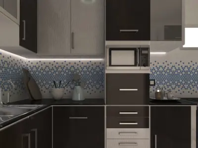 Kitchen 3D Model modern with tiled floor 3D model