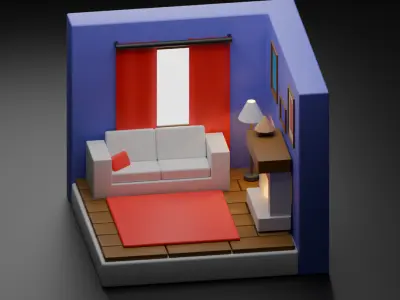 Cozy Isometric Living Room 3D model