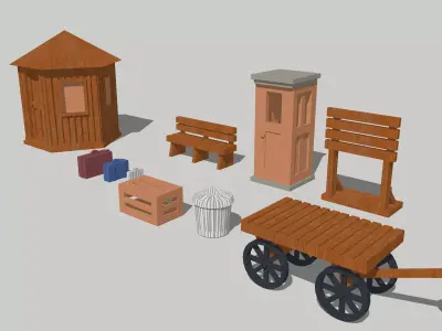 Station Park Accessories Set by Outland Models Low-poly 3D model