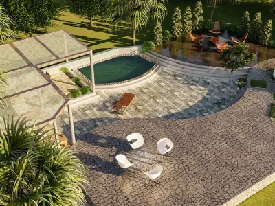 garden plant modern exterior design and rendering 3D model