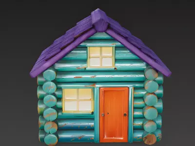 Whimsical Stylized Fantasy Log Cabin 3D Model Low-poly 3D model