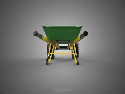 GREEN YELLOW WHEELBARROW CONTRACTOR LANDSCAPER GRADE GARDEN CART 3D model