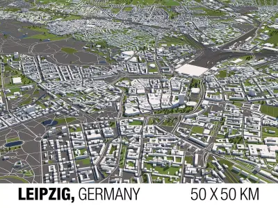 Leipzig Germany 50x50km 3D City Map 3D model