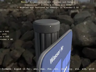 Hinweisschild Wasser mit Pfosten und Rahmen Low-poly 3D model