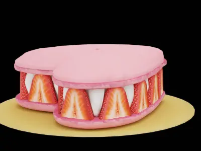 Strawberry Heart Macaroon Low-poly 3D model