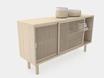 Wooden sliding door sideboard 3D model