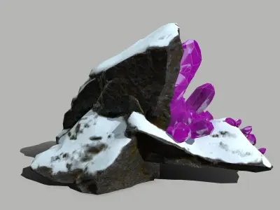 Crystal Set amethyst crystals on rock Low-poly 3D model