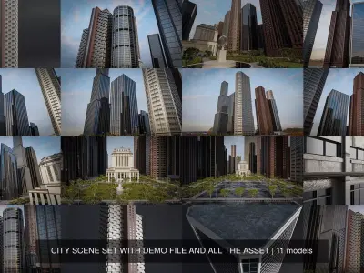 CITY SCENE SET WITH DEMO FILE AND ALL THE ASSET 3D Model Pack
