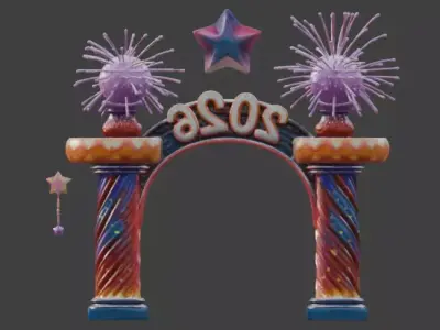 High-Quality 3D Cartoon New Year Portal Gate Low-poly 3D model