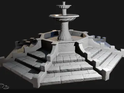 Low Poly PBR Stone Water Fountain Low-poly 3D model