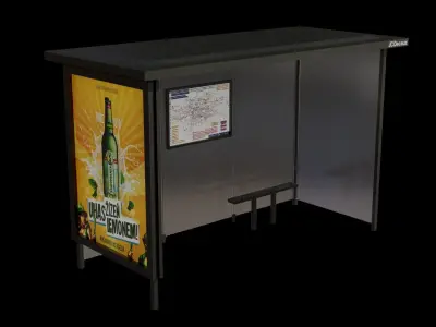 Low Poly Realistic Bus Stop with Textures Low-poly 3D model