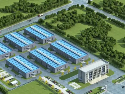 Modern Industrial Park with Modular Warehouses 3D model